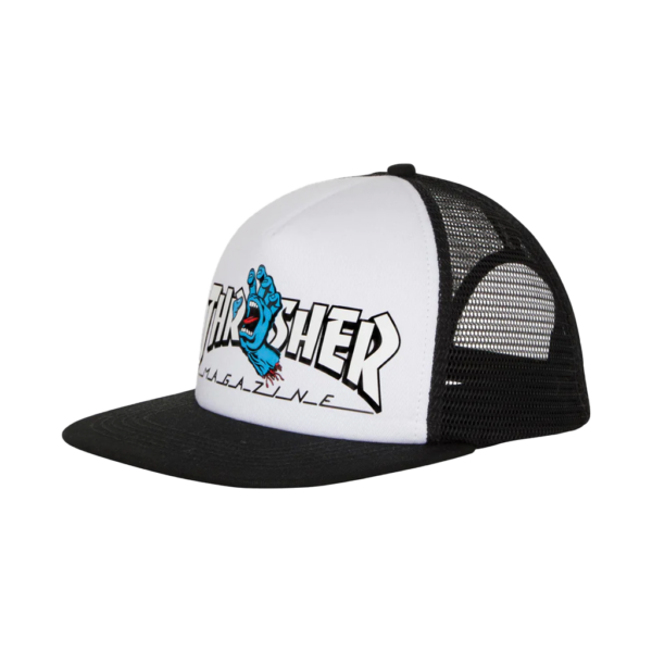 THRASHER SCREAMING LOGO MESH TRUCKER HIGH PROFILE HAT WHT/BLK  SANTA CRUZ